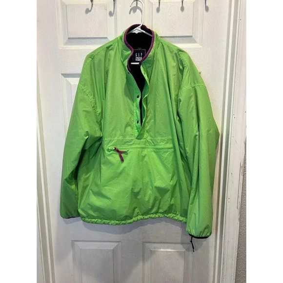 Vintage Men’s Gap Arctic Fleece Reversible Zip Up L Neon Green Black 90s‎ Y2k - Picture 1 of 13
